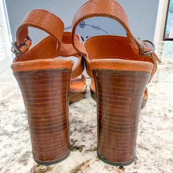 USED Prada Brown Leather Sling Backs in Cognac Size 40 - Picture 5 of 13